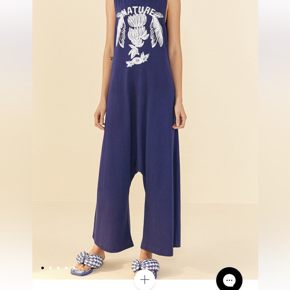 Farm Rio Navy Blue Nature Organic Cotton Jumpsuit Medium